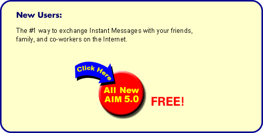 AIM promotional graphic showing the Buddy List interface and Running Man mascot
