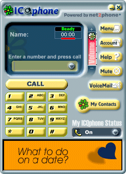 ICQ Phone interface - actual screenshot from ICQ's official tour, circa 2000