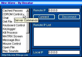 New Wave RAT - connection panel for remote ICQ administration