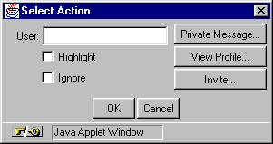 Yahoo Chat actions menu - the interface where booters and progz operated